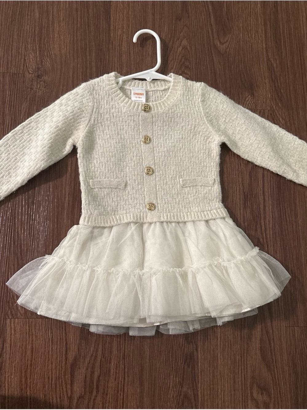 Gymboree Cream Knit Cardigan Dress with Layered Tulle Skirt